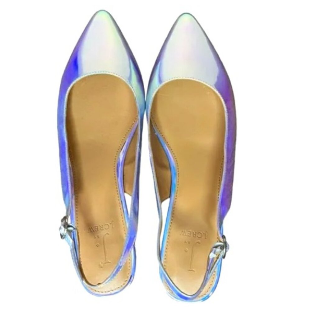 J Crew Lucie Iridescent Metallic Pointed Toe Slingback Low Block Heel flats  7 - Picture 3 of 8